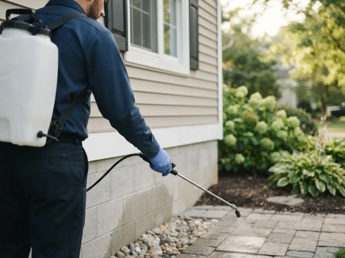 Pest control technician inspecting a home in Evans, CO
